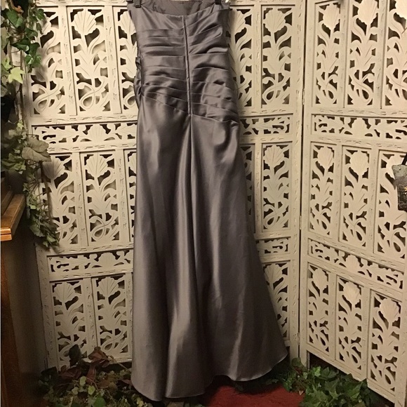 DAVIDS BRIDAL BEAUTIFUL PLATINUM SILVER STRAPLESS LONG FORMAL PROM DRESS GOWN - Picture 6 of 11